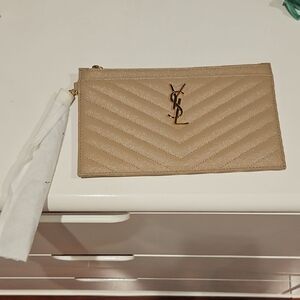 Saint Laurent Cassandre Matelasse Large Zipped Pouch in Grain De Poudre Embossed